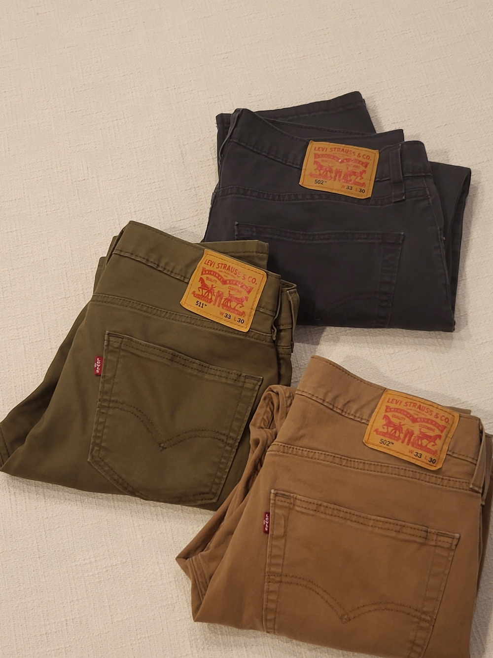 Levi's Bundle - Olive, Dark Gray & Tan 33x30